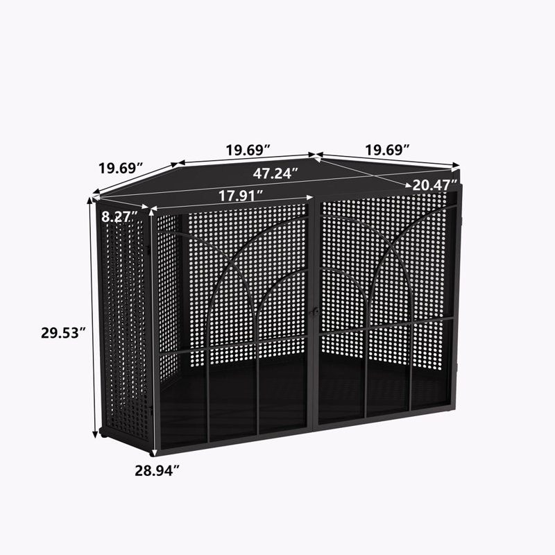 Hexagonal Wood Storage Corner Cabinet with Glass Two-Door, Black