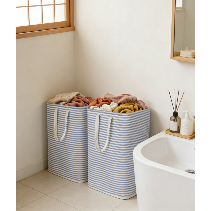 2 Pack Laundry Basket 80L Each, Collapsible Clothes Hamper, Blue