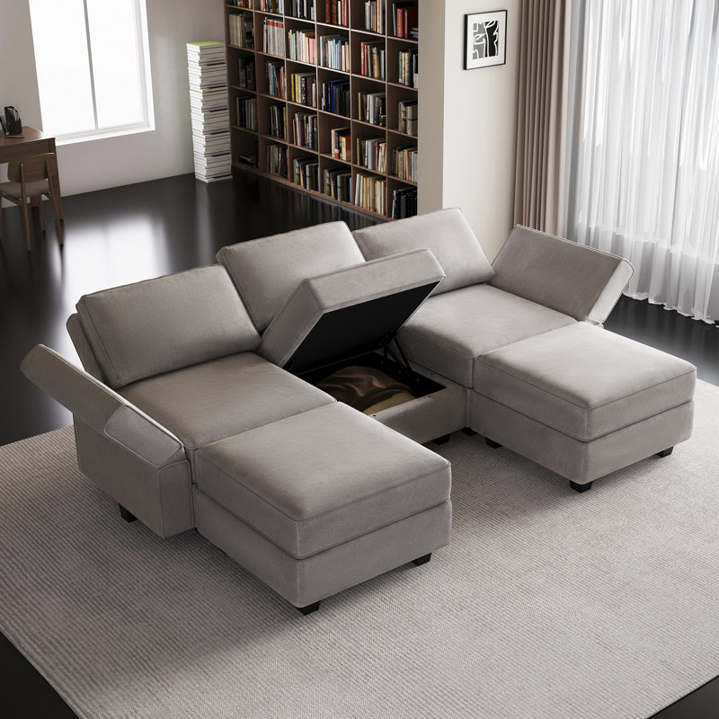 Canapé modulaire en forme de U modulaire rembourré en nair, Velours gris velours