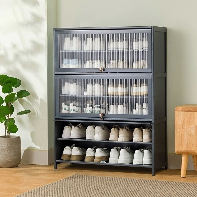 Range-chaussures à portes rabattables à 7 niveaux - Range-chaussures grande capacité avec portes translucides anti-poussière