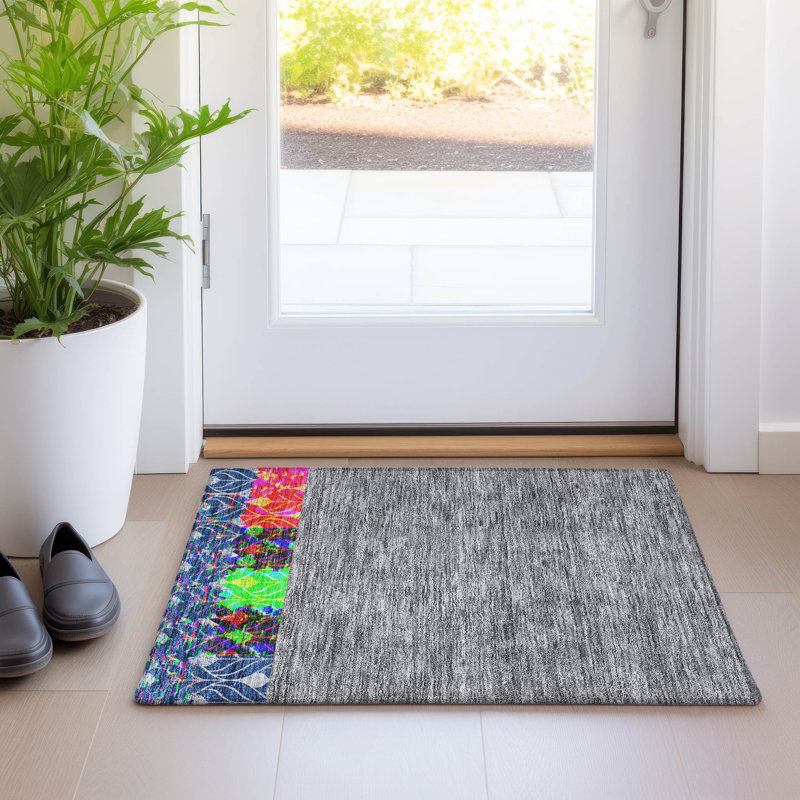 Premium Machine Washable Prisco Navy Rug, Rectangle 1'8" x 2'6"