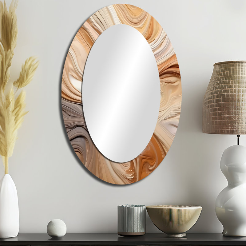 Orange et beige non lié Imagination II - miroir mural ovale moderne orange, 36 po x 24 po
