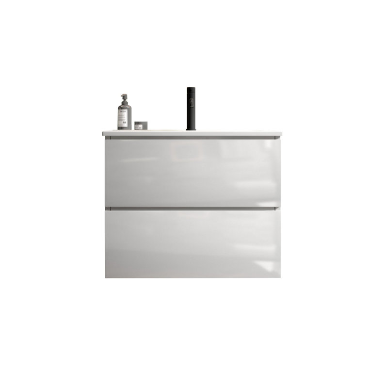 Grand meuble-lavabo flottant avec rangement, Blanc brillant