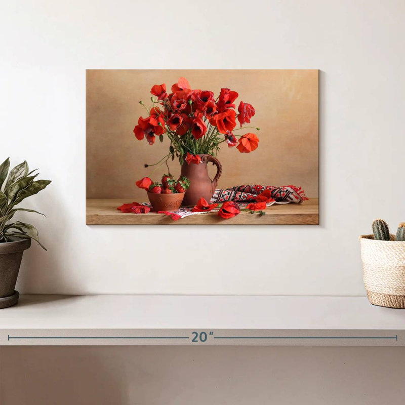 Harnek Red Poppies And Strawberries, 8" H x 12" W