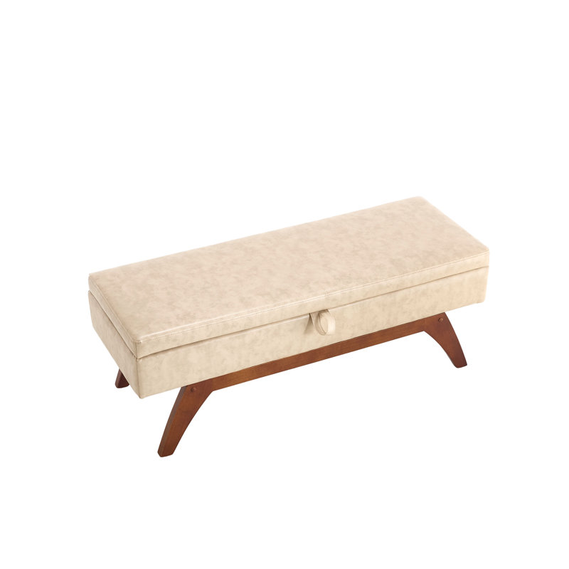  46.8'' Wide Rectangle Storage Ottoman Faux Leather Ottoman With Storage Bedroom Bench Upholstered Bench, Camel