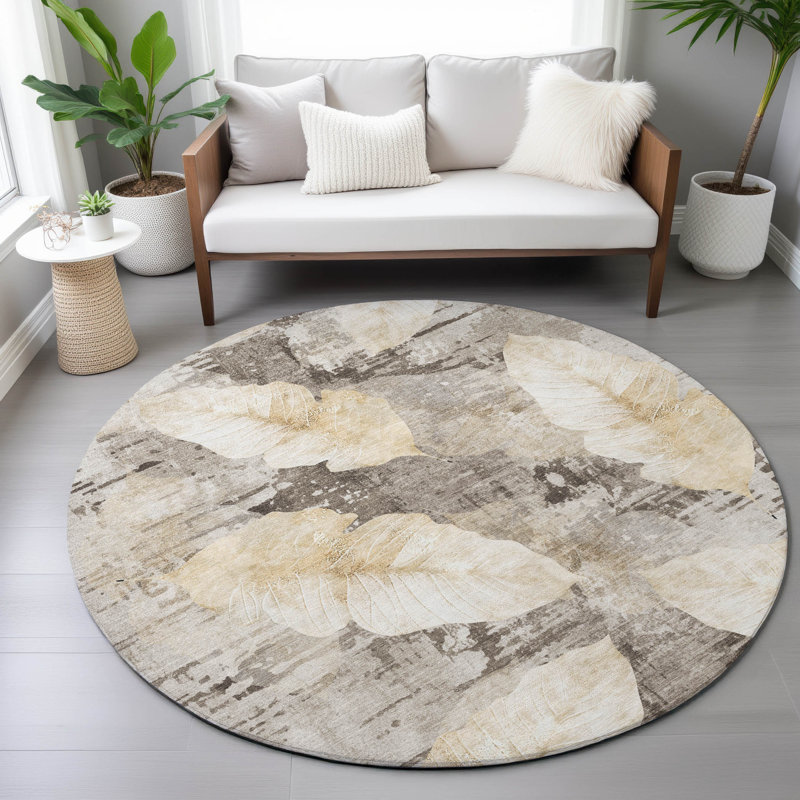 Machine Washable Indoor/Outdoor Arline ACN2172 Floral Rug, Round 8'