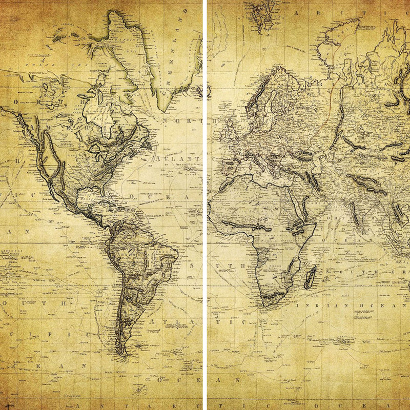 6 Ft. Tall Double Sided Vintage Globe Canvas Room Divider, World