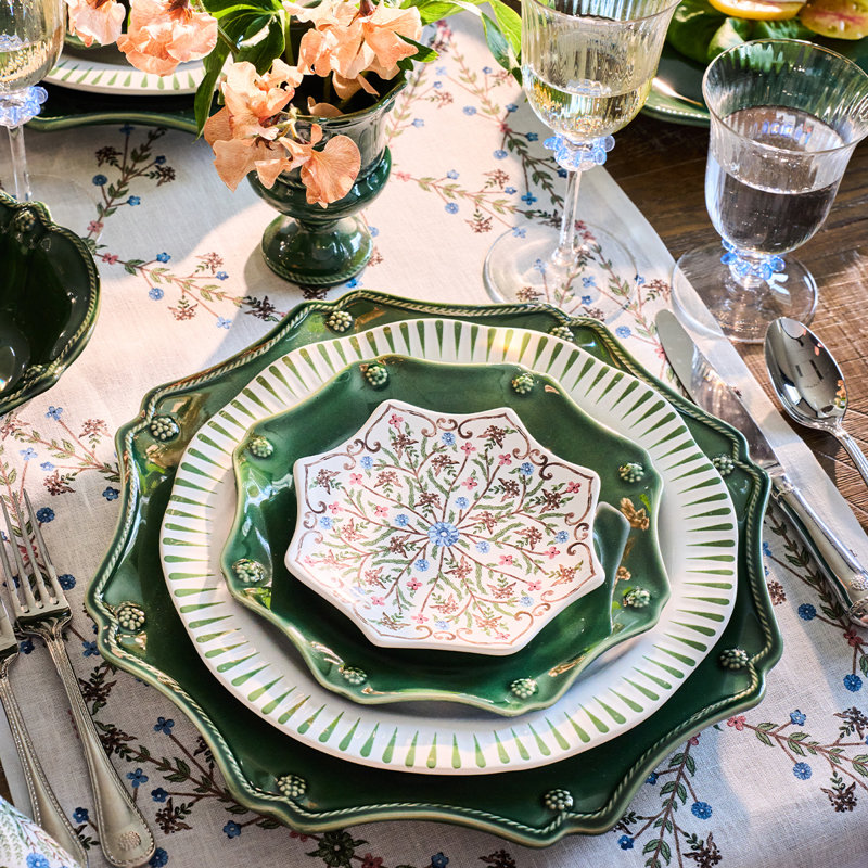 Berry & Thread Scalloped Charger/Platter - Basil, 1" H x 13.5" W x 13.5" L