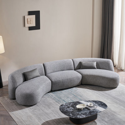 Canapé modulaire incurvé moderne en tissu, canapé minimaliste en forme de L avec éponge haute densité, canapé rembourré en tissu pour le salon, grand canapé modulaire, gris