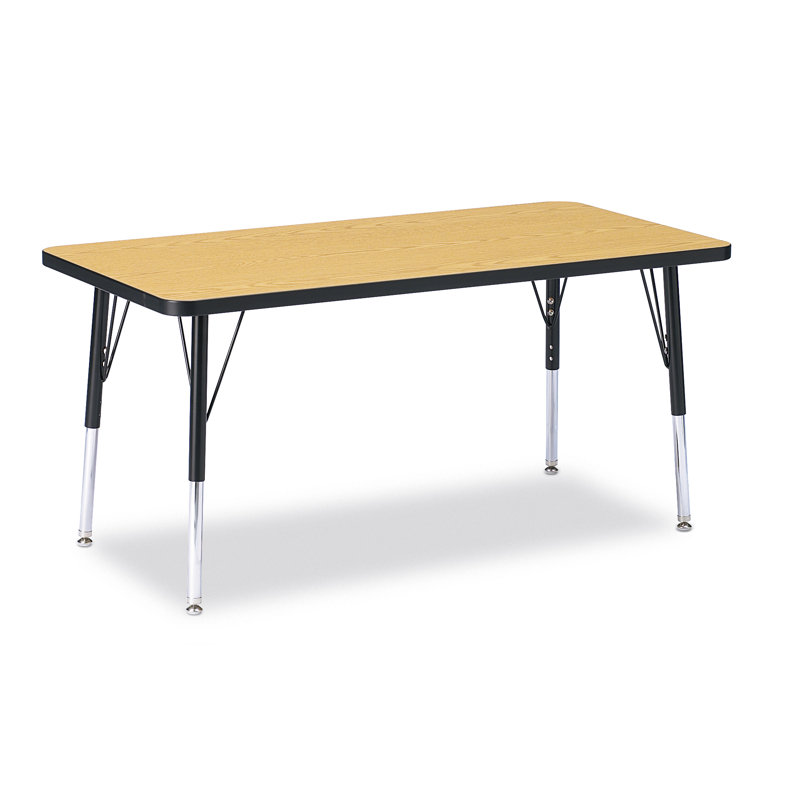 Oak and Black Adjustable Rectangle Activity Table with Steel Legs