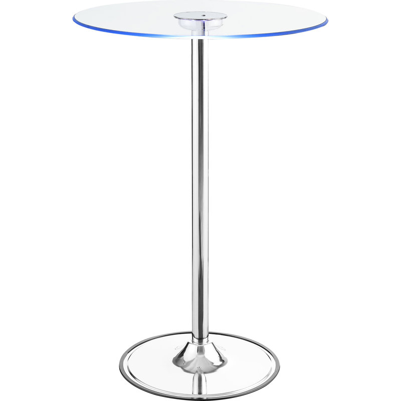 Table de bar bistro à DEL avec plateau en verre - salle à manger ronde avec base à piédestal, hauteur de 42 pouces, largeur de 28 pouces et profondeur, gradation écoénergétique, finition métallique élégante, fabrication en métal