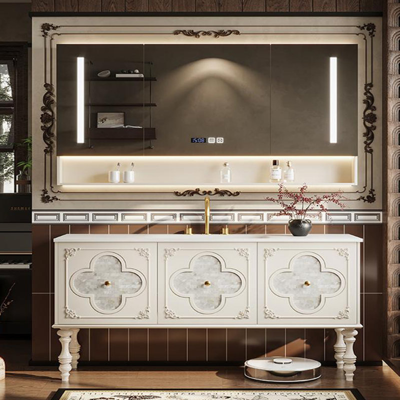 Armoire de salle de bain à la mode américaine, Off-White, 63"