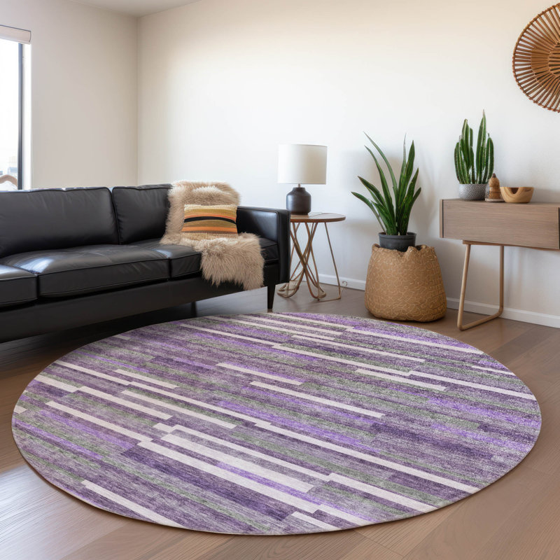 Tapis mauve de qualité supérieure lavable à la machine Prisco, Rond 8 pi