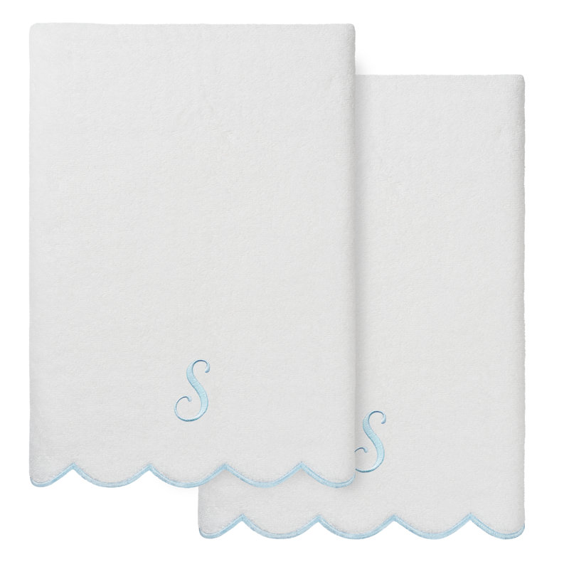  Ensemble de serviettes de bain personnalisables 100% coton turque ADORNIA 2PC, S, Blanc / Bleu