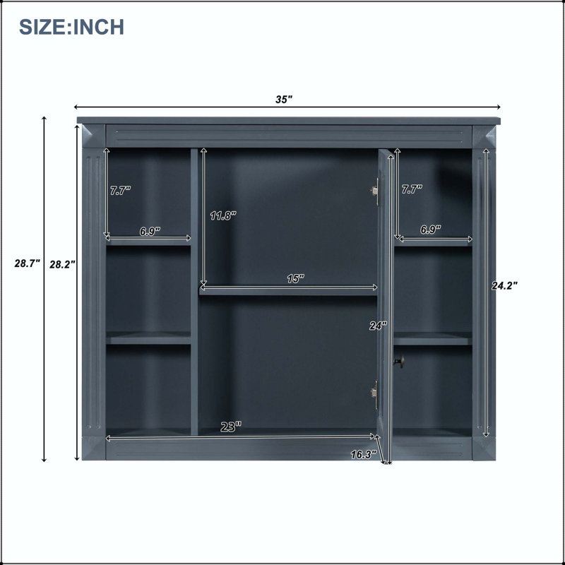 Pharmacie murale 35x28 avec 6 tablettes ouvertes et tablettes réglables - bleu