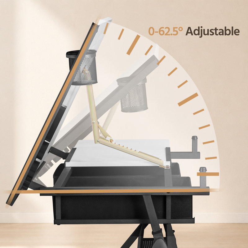 Drafting Table And Stool Set with Adjustable Table Angles And Heights, White