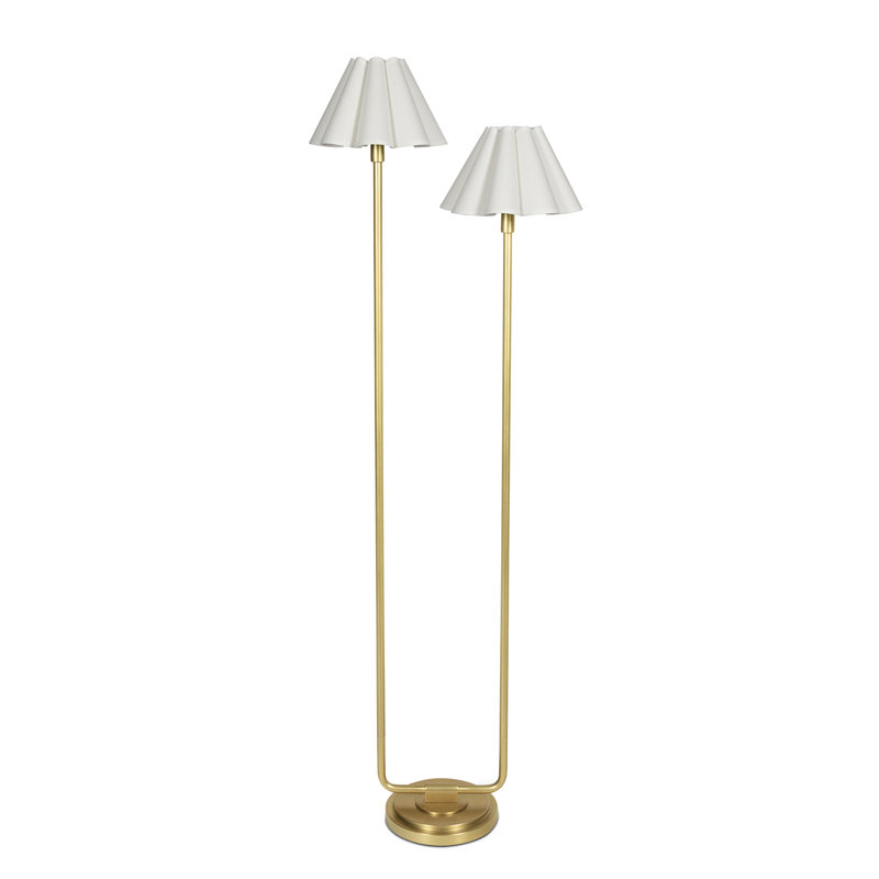 Polly Floor Lamp (Blackened Brass with White Scalloped Shade), White, Natural Brass