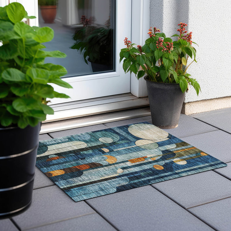 Tapis bleu intérieur / extérieur lavable à la machine Cicel ACN1125, Rectangle 1 pi 8 po x 2 pi 6 po