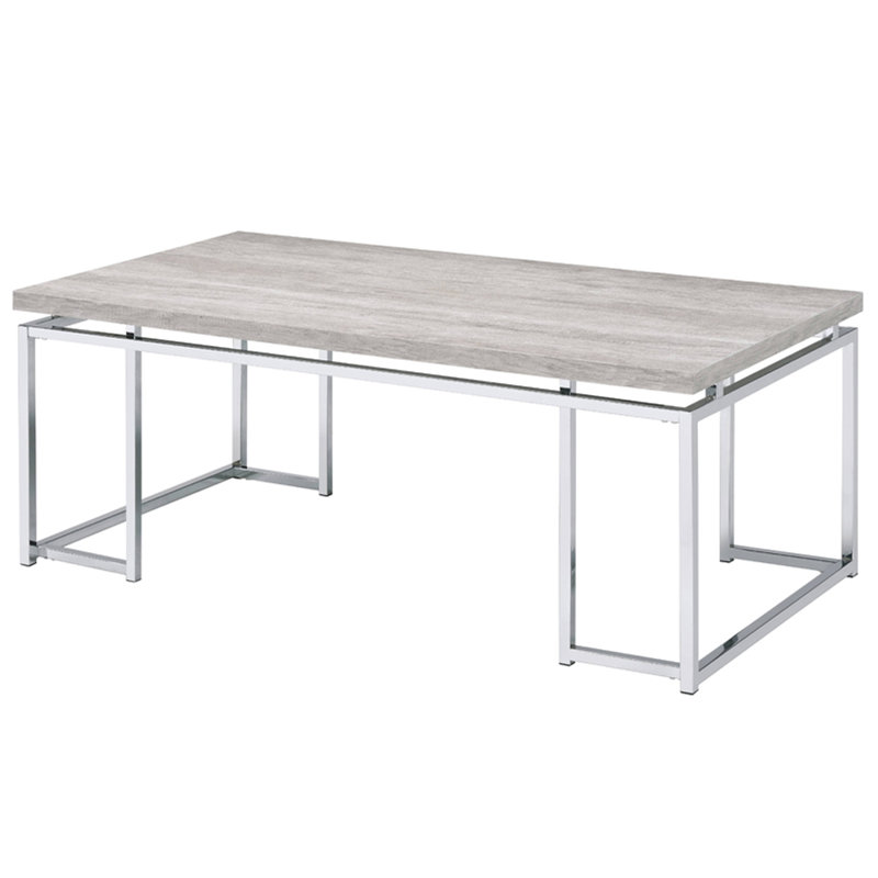 Chafik Rectangular Coffee Table , Natural Oak & Chrome Finish