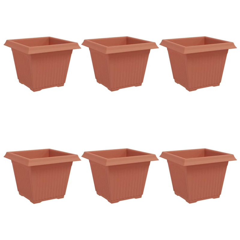  Square Flower Pot 6 Pcs Plastic, 22cm H x 28.5cm W x 28.5cm D, Brick Red