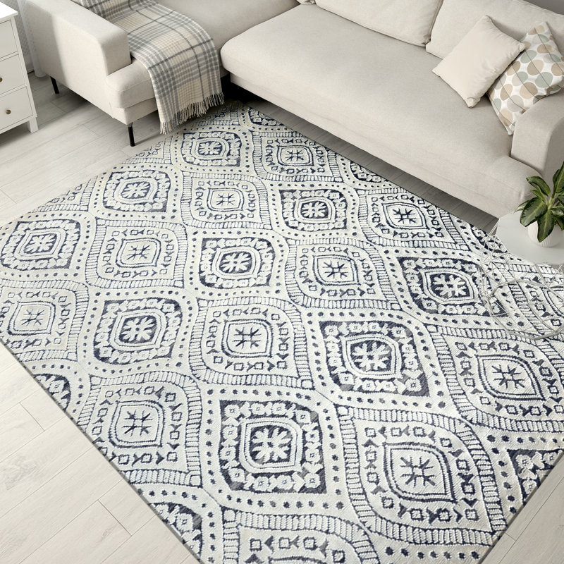 Wool Moroccan Area Rug in White, Rectangle 8' x 10'