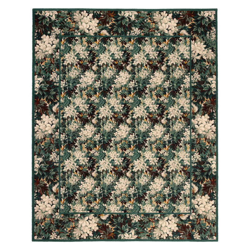 Silva Machine Woven Wool Floral Area Rug in Cerulean/White/Orange