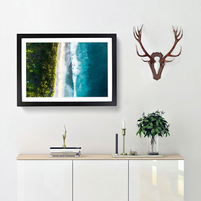 Birds Eye View of the Beach in Abstract - Picture Frame Graphic Art Print, Black Framed, 36cm H x 48cm W x 2cm D