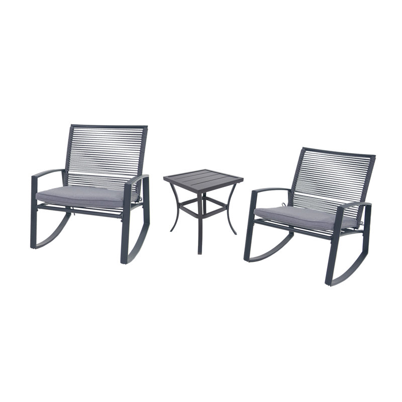 2-Person Outdoor Patio Bistro Metal Rocking Conversation Set With Table, Gray