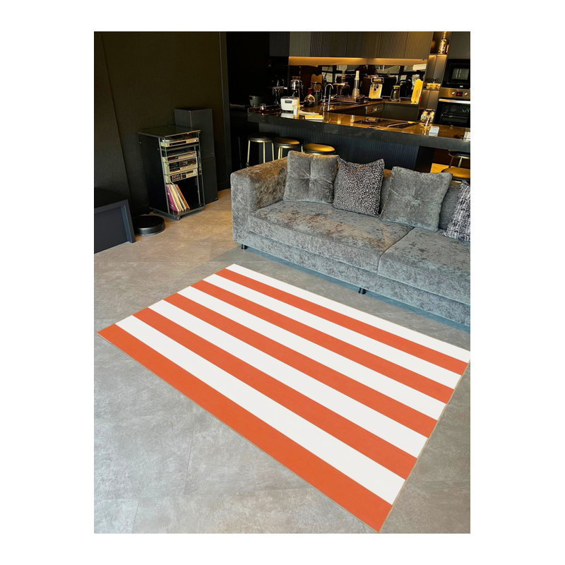 Tapis décoratif moderne blanc et rayé, Tapis de couloir 2 pi 6 po x 6 pi 7 po inclus