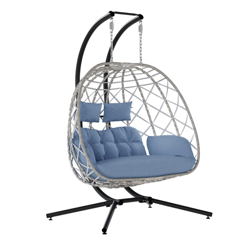 Balancelle moderne pour 2 personnes avec support, capacité de 650 lb, double œuf intérieur / extérieur toutes saisons Ecolistro