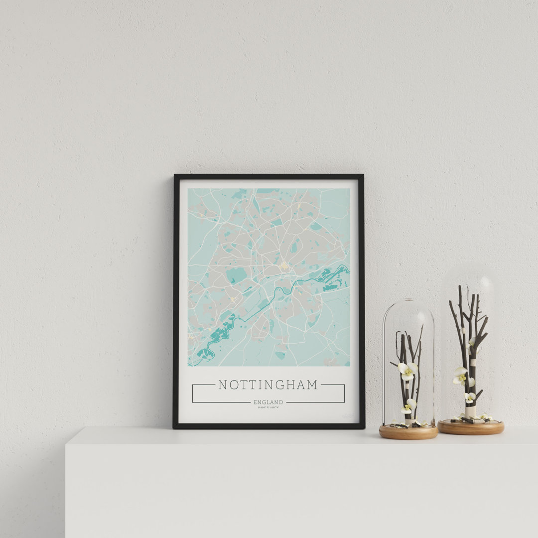 City Location Ordnance Map Blue Nottingham by Vouvart - Single Picture Frame Print