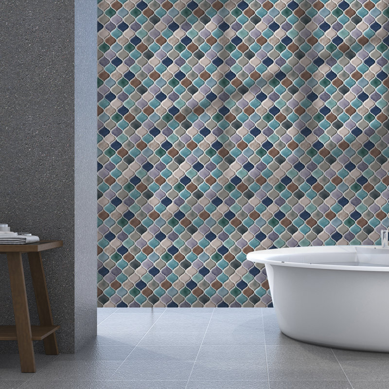 Spencyr Arabesque Glossy 3D Sticker Tile, Blue/Purple/Grey
