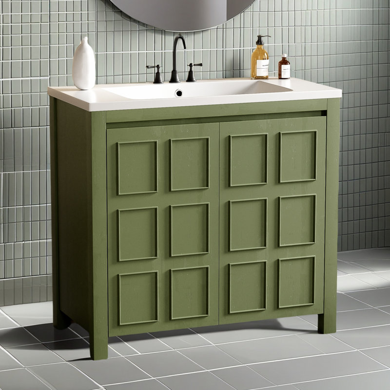 36" Bathroom Vanity-With Adjustable Shelves, Green