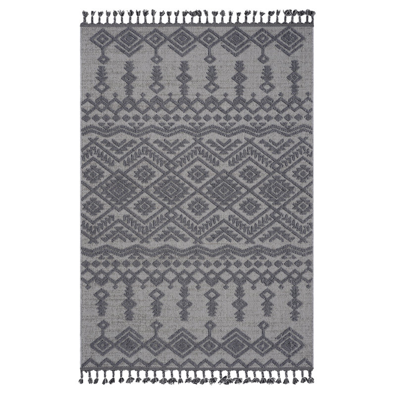 4X6 White / Gray / Traditional Indoor / Outdoor Area Rug, Rectangle 4' x 6'2"