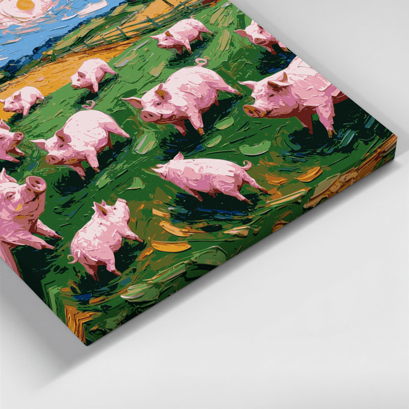 Ferme, cochons verts, art mural sur toile, H 20 po x l 24 po