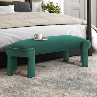 Stylish Upholstered Bench Green Velvet Fabric Foam Cushioned Seat Luxurious Comfort Home Furniture 1Pc Durable Plywood Frame Entryway Bench