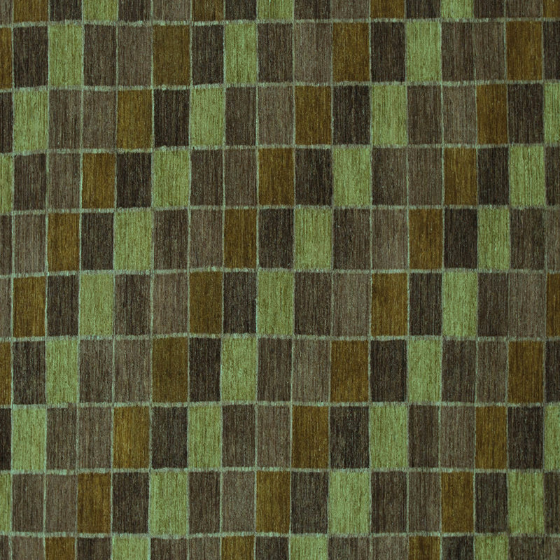 Tapis à carreaux en laine / polyester tissé à la machine en vert / brun, Carré 8 pi