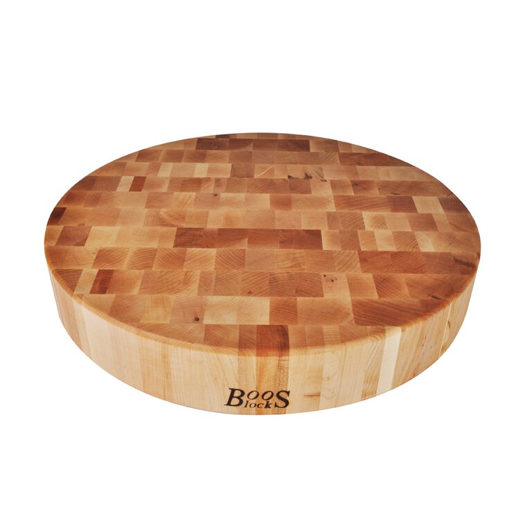 Maple Round Chopping Block with Metal Handles 3″ Thick (Handle