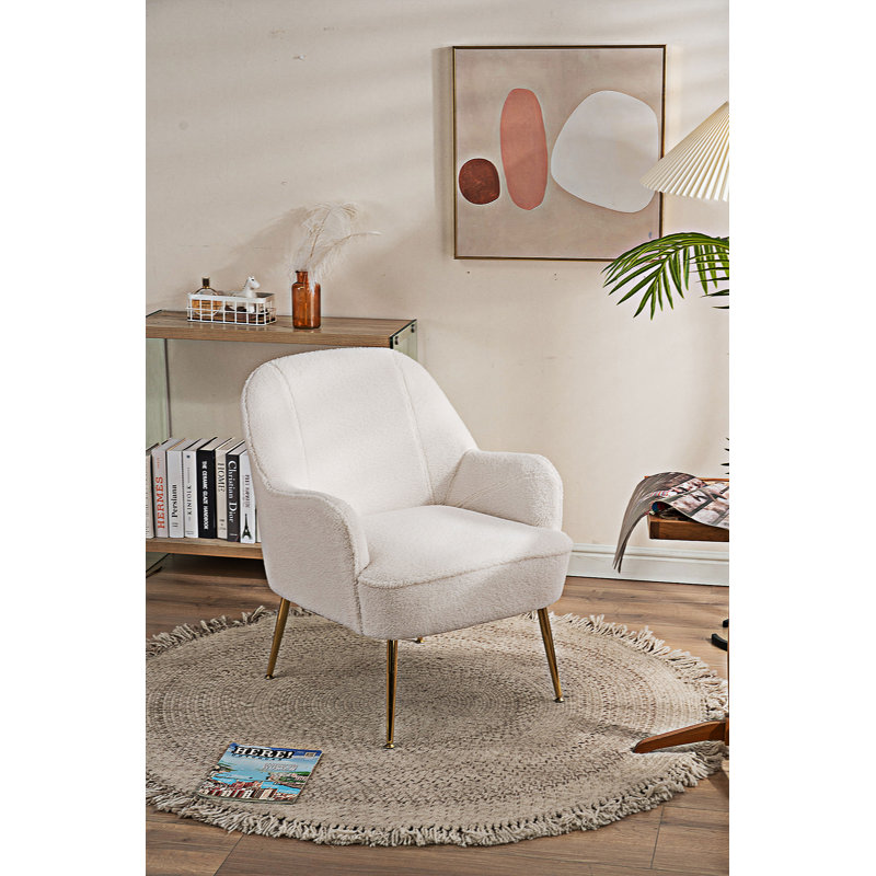 Chaise d'appoint rembourrée Maisee, Fausse fourrure ivoire