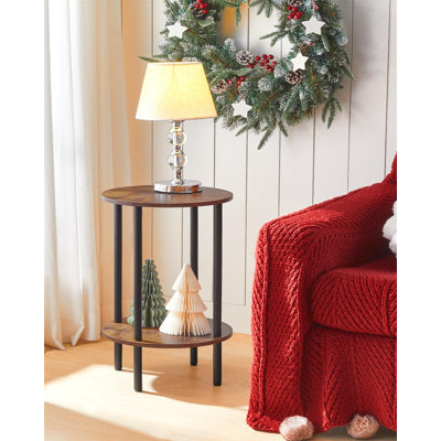 Industrial Round Table - 2-Tier Metal Frame Side Table for Living Room