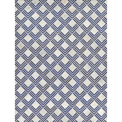 Natural Hide Cowhide Geometric Area Rug in Navy
