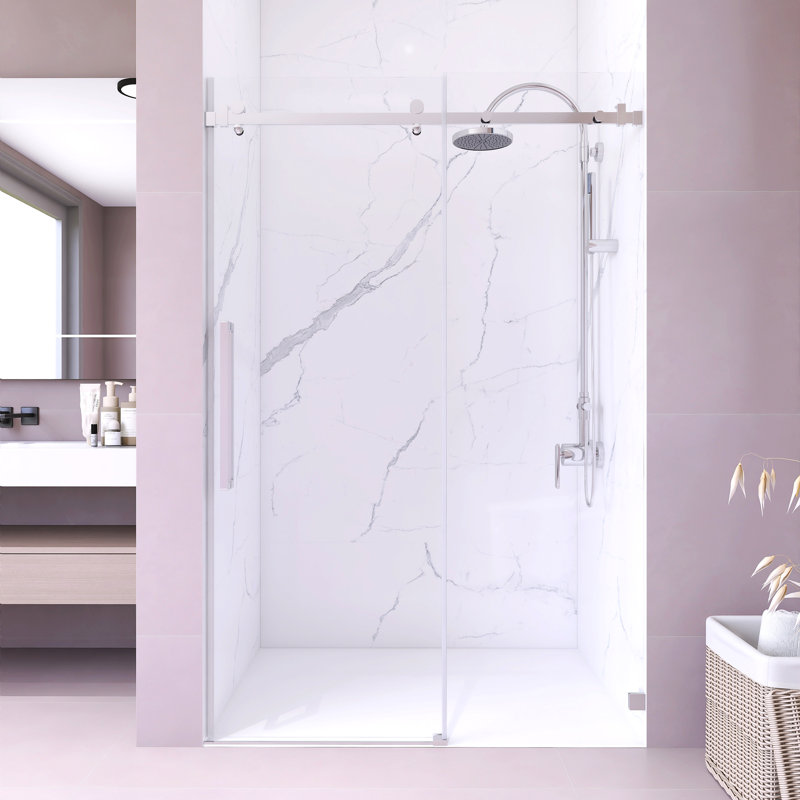 44" To 48" W X 72" H Frameless Single Sliding Shower Door With 1/4" (6Mm) Thick Tempered Clear Glass, Easy-Clean Coating, Stainless Steel Hardware