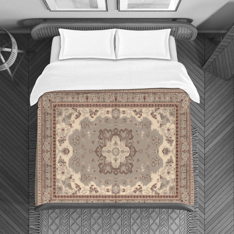 Machine Printed Duvet Cover, Twin Duvet Cover, Gray/Beige Oushak