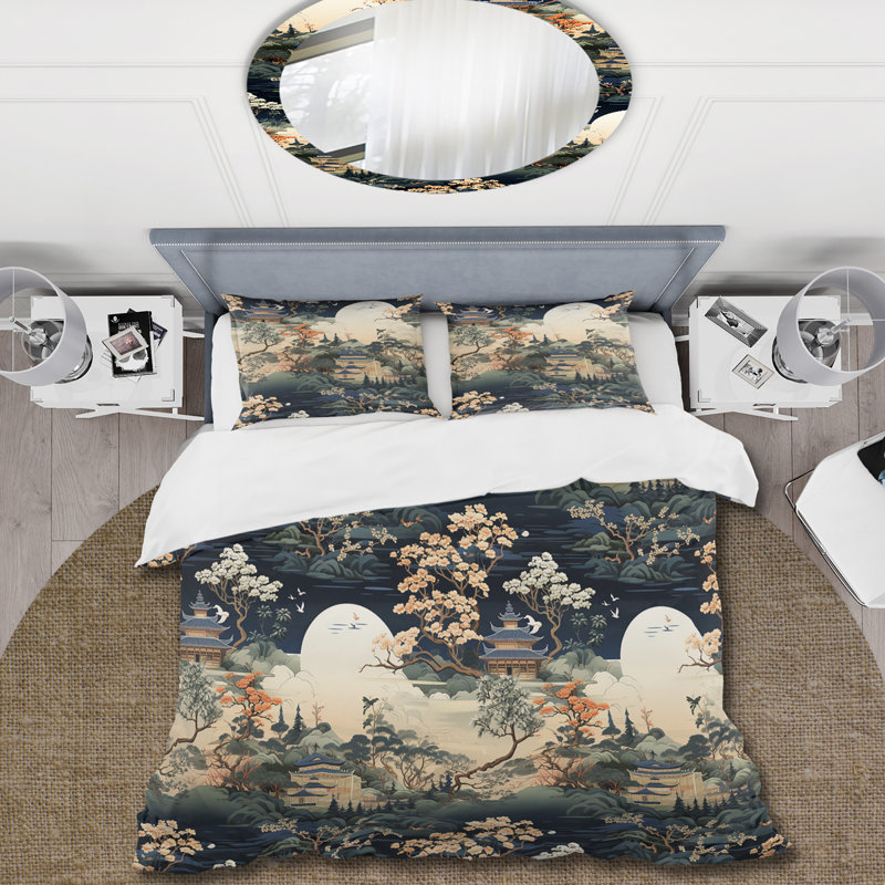 Ensemble de housse de couette Tea House Elegance III, Housse de couette pour très grand lit et 2 très
