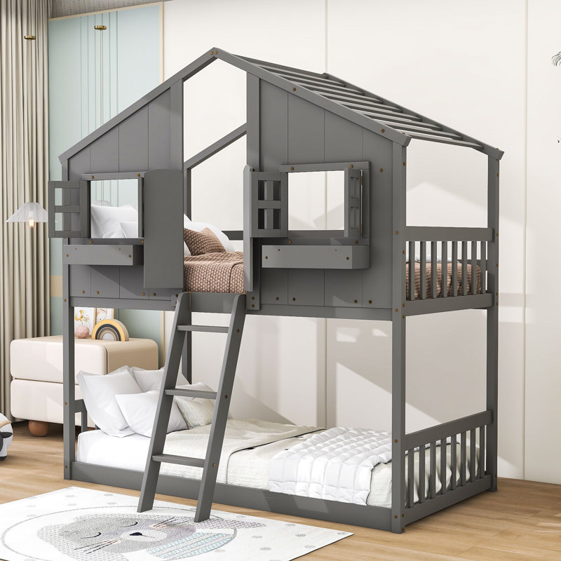 Aleks Kids Twin Over Twin Bunk Bed, Gray