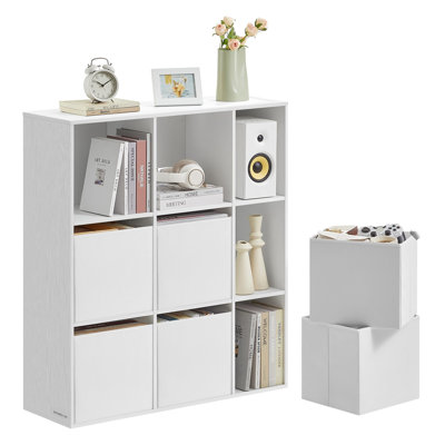 Superfast Toolless Assembly, Bookshelf, Cube Storage, Cube Bookcase Unit, 9 Compartments, 6 Fabric Drawers, 27 X 83 X 91.8 Cm, Snow White