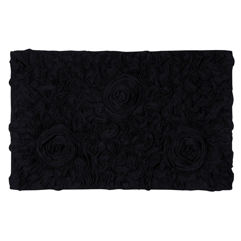 Schoenberger Floral Design Cotton Bath Rug, 34" L x 21" W, Black