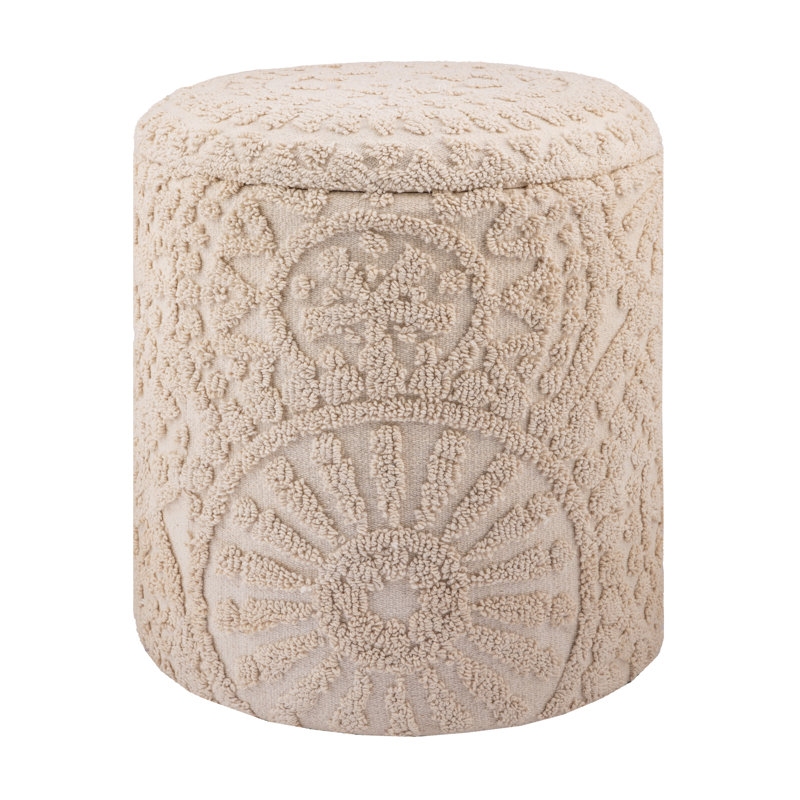Elegant Ivory 16" Round Storage Ottoman with Hidden Compartment