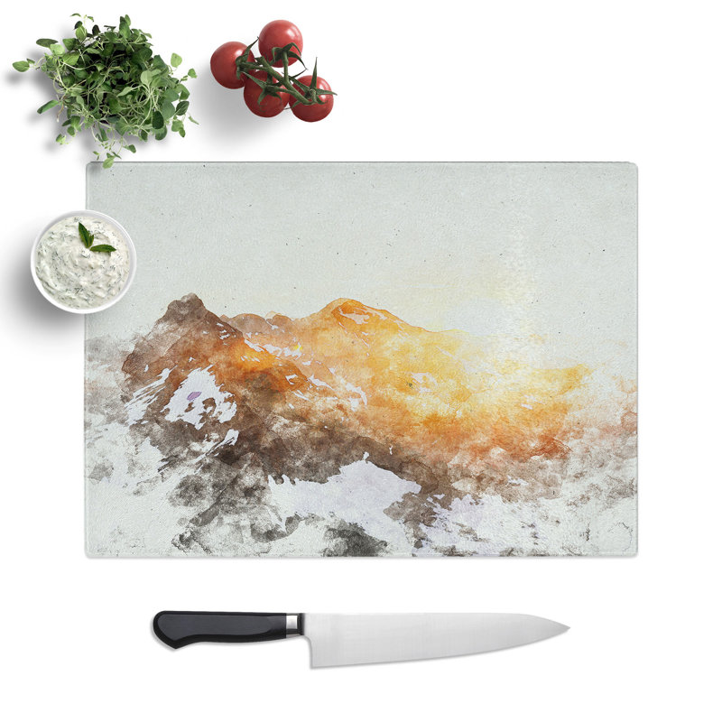 Tempered Glass Sun over the Mountains Chopping Board, 28.5 cm x 39 cm