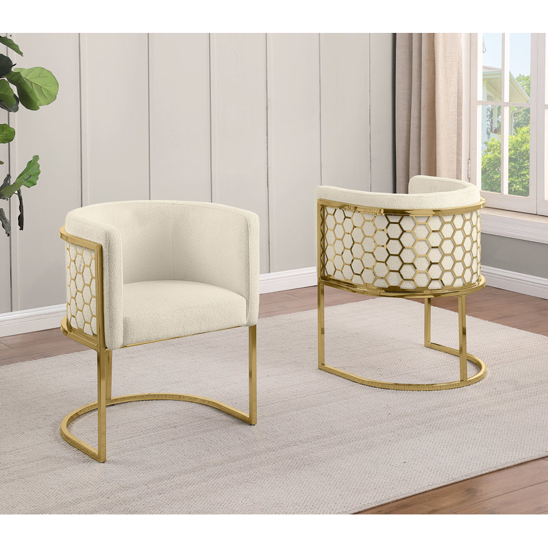Chaises d'appoint Teddy Boucle, Crème, Chrome doré
